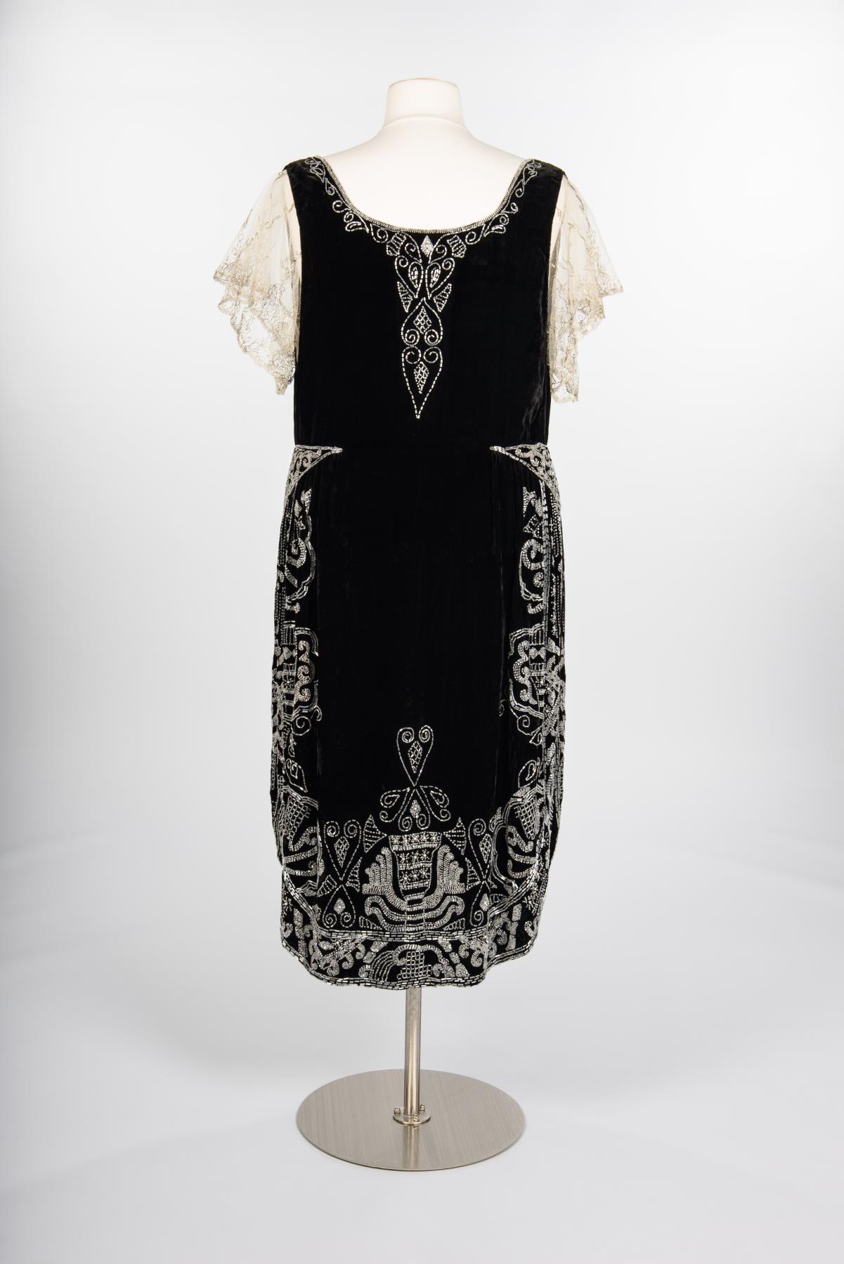 Image of Glass beaded black velvet gown, 1930